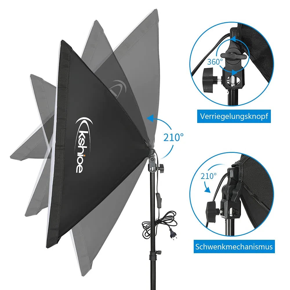 Bonnlo Kit de luz Softbox para Estudio fotográfico, Softbox de 50 x 70 cm con Base E27 y 2 Bombillas LED 5500K, trípodes de Aluminio Ajustables en Altura, Incluye Bolsa de Transporte