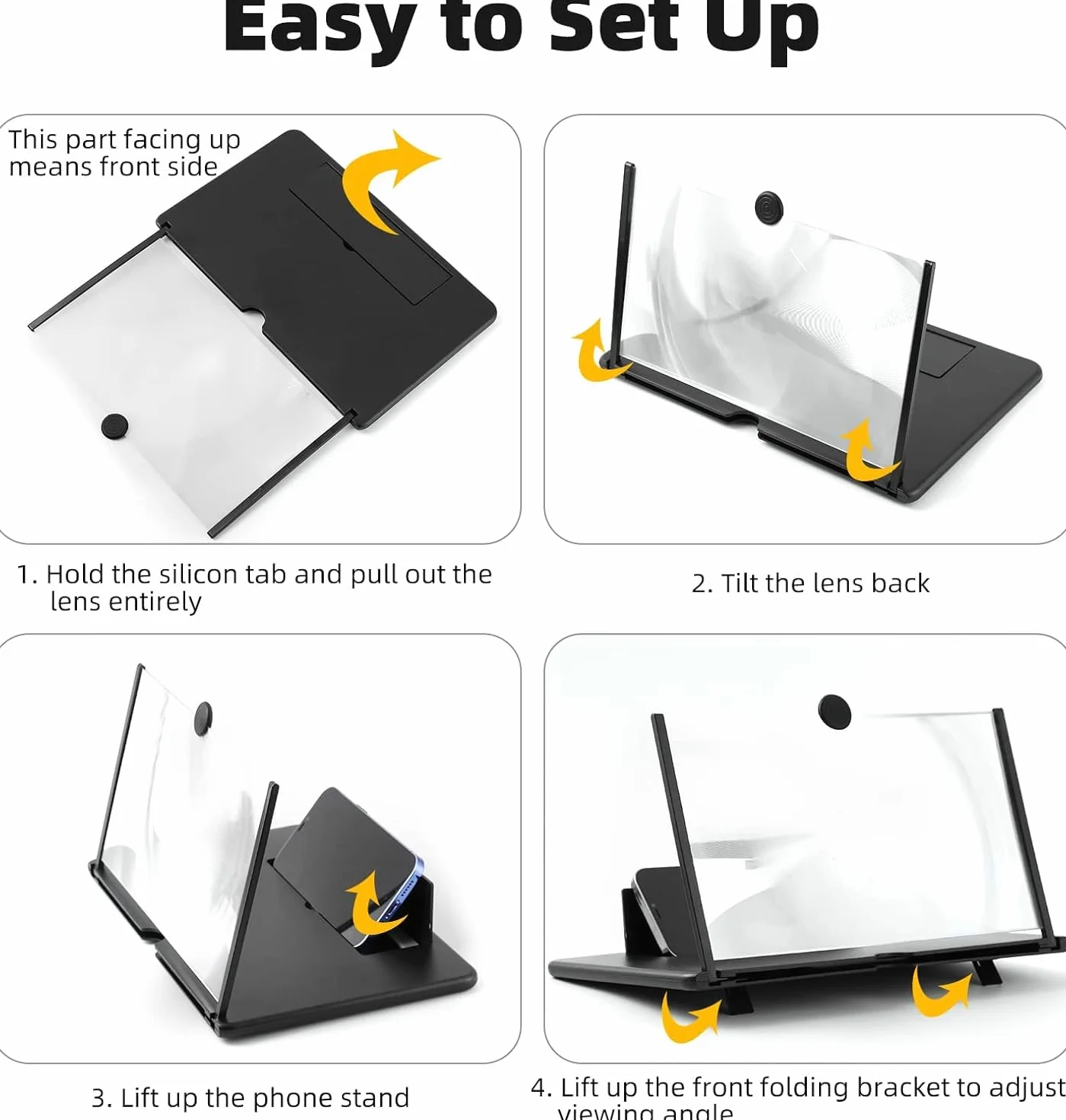 Lupa para móvil, 16 Pulgadas HD Amplificador de Pantalla para movil, 3-4 aumentos, antirreflectante, Plegable, Compatible con Todos los Smartphones (Negro)