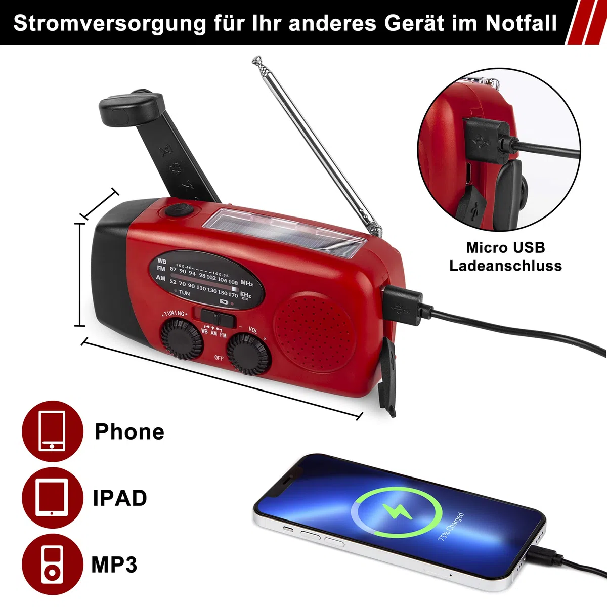 Radio Energía Solar de Emergencia y Meteorológica NOAA, Radio Linterna Dinámica, Alarma SOS Radiolina Portátil y Recargable