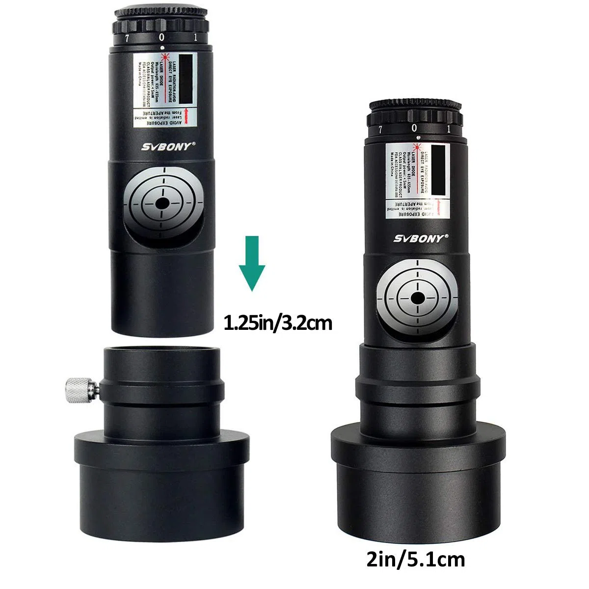 Svbony Colimador Telescopio 1,25" y 2" Adaptador Colimador Metal Colimador 7 Nivel de Brillo Colimador para Telescopio Reflector Newtoniano(Negro)
