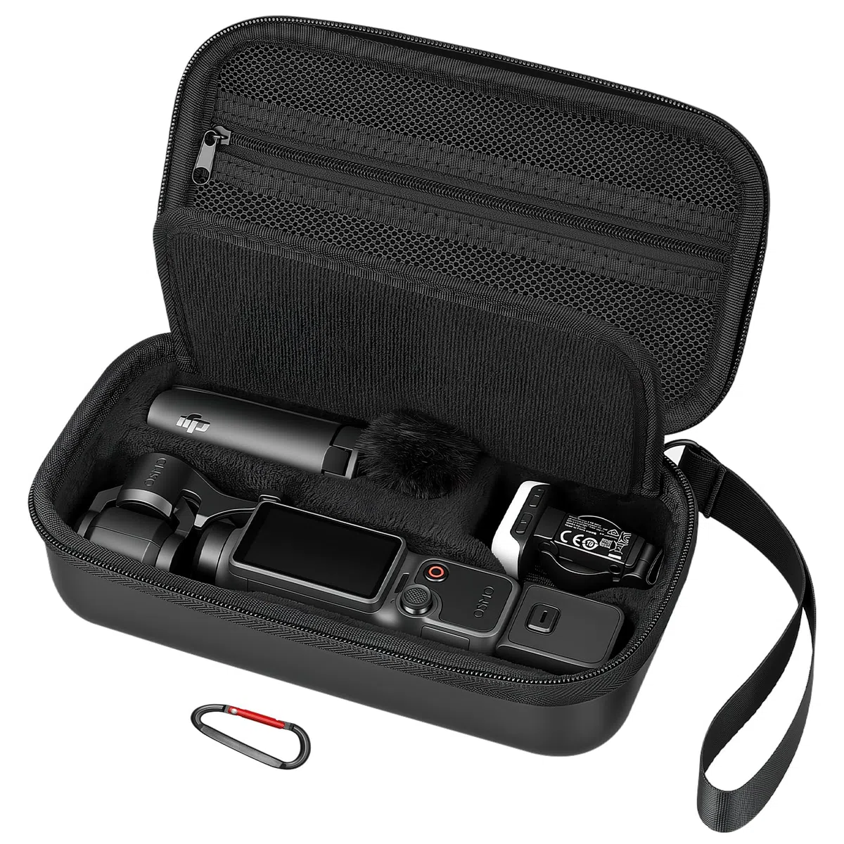 AMAZEAR Funda para dji Osmo Pocket 4, Osmo Pocket 4 Accesorios – Bolsa de Transporte compacta con Correa de muñeca y mosquetón, Estuche Protector para Accesorios, Almacenamiento y protección, Negro