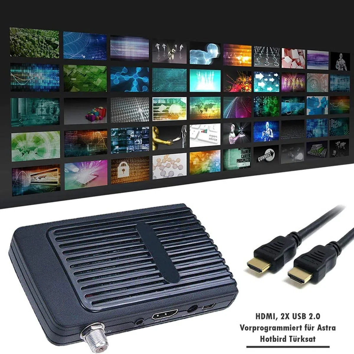 Receptor digital de satélite HD (HDTV, DVB-S/S2, Full HD 1080P) [HDMI, 2 puertos USB 2.0, preprogramado para Astra Hotbird Türksat]