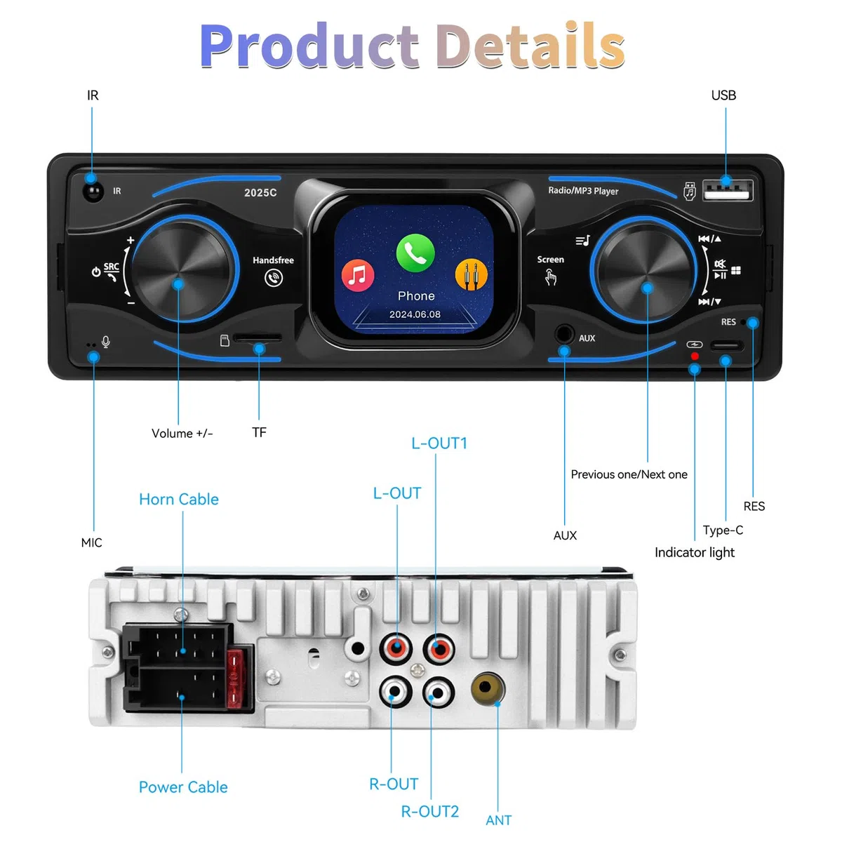 Inefala 1 DIN Radio Coche Bluetooth, Autoradio 1 DIN soporta Llamadas Manos Libres, Puertos USB, SD, AUX-in, Radio FM, Reproductor de MP3 con SWC EQ