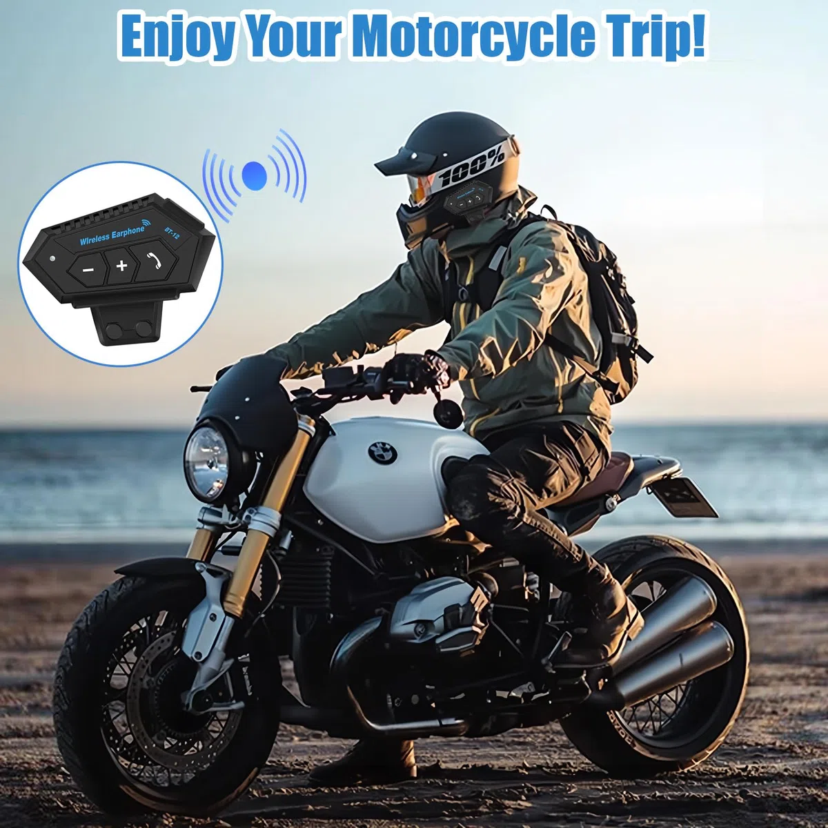 BT12 Intercomunicador Casco Moto con Comunicación Manos Libres y Función Ruido Reducción, Auriculares 5.0 Bluetooth Inalámbrico para Motocicleta, ATV, Bicicleta, Ciclismo, Esquí, Equitación, Escalada