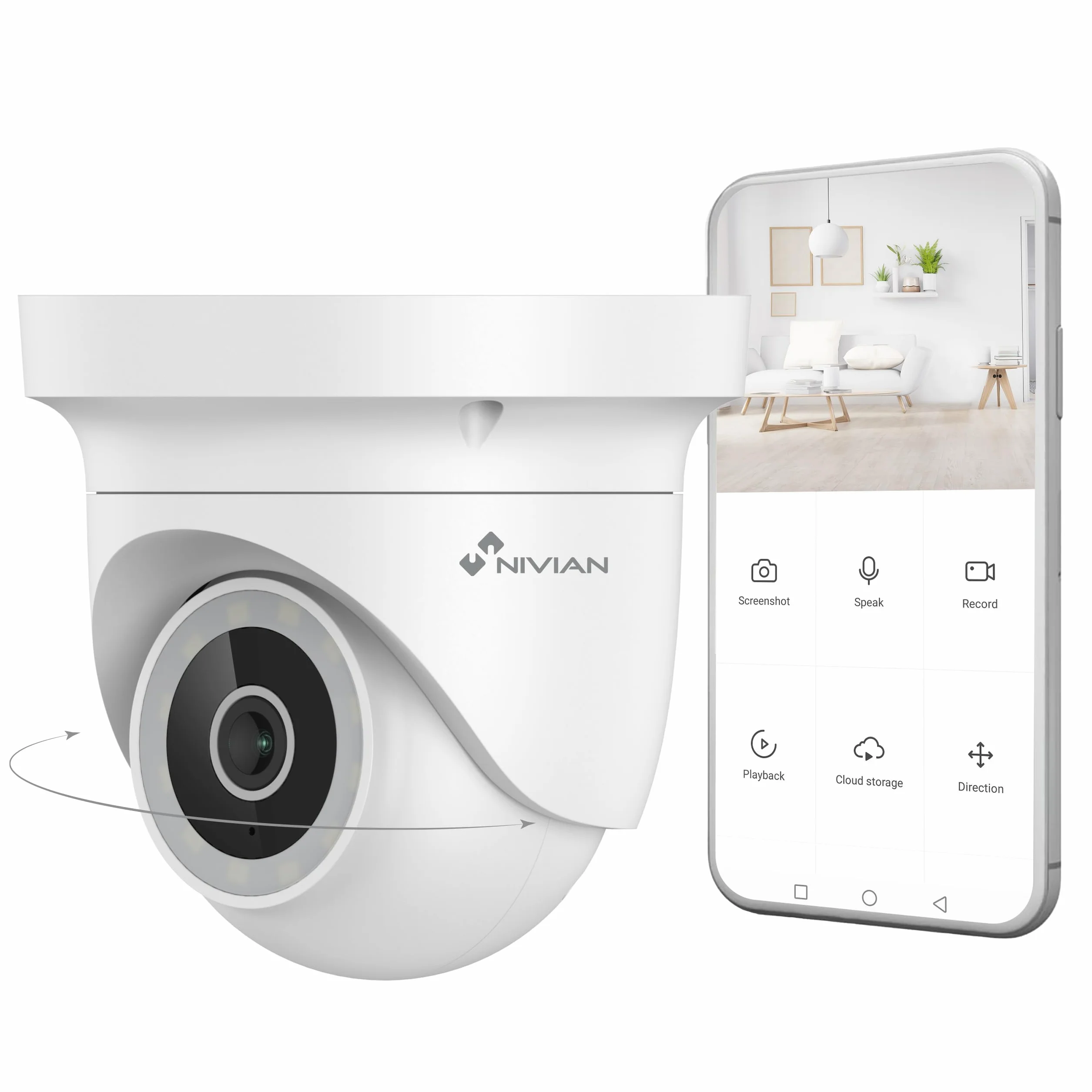 NIVIAN Cámara de Seguridad Motorizada 2K con WiFi, Detección de Movimiento, Visión Nocturna, Audio Bidireccional, Seguimiento Automático y Control por Voz y App Tuya