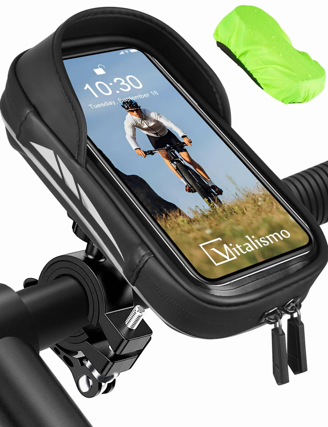 Vitalismo Soporte Móvil Bicicleta Moto Impermeable, Bolsa Manillar Bicicleta con Cubierta de Lluvia Rotación 360 Porta Móvil Bici para Teléfono hasta 7 Pulgadas