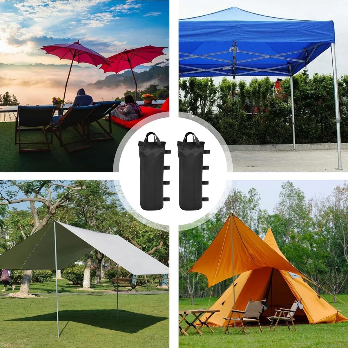 8 bolsas de arena para cenador, 50 x 20 cm, bolsas de peso para patas de carpa, tela Oxford 800D con cierre de , pesos para jardín, playa y camping