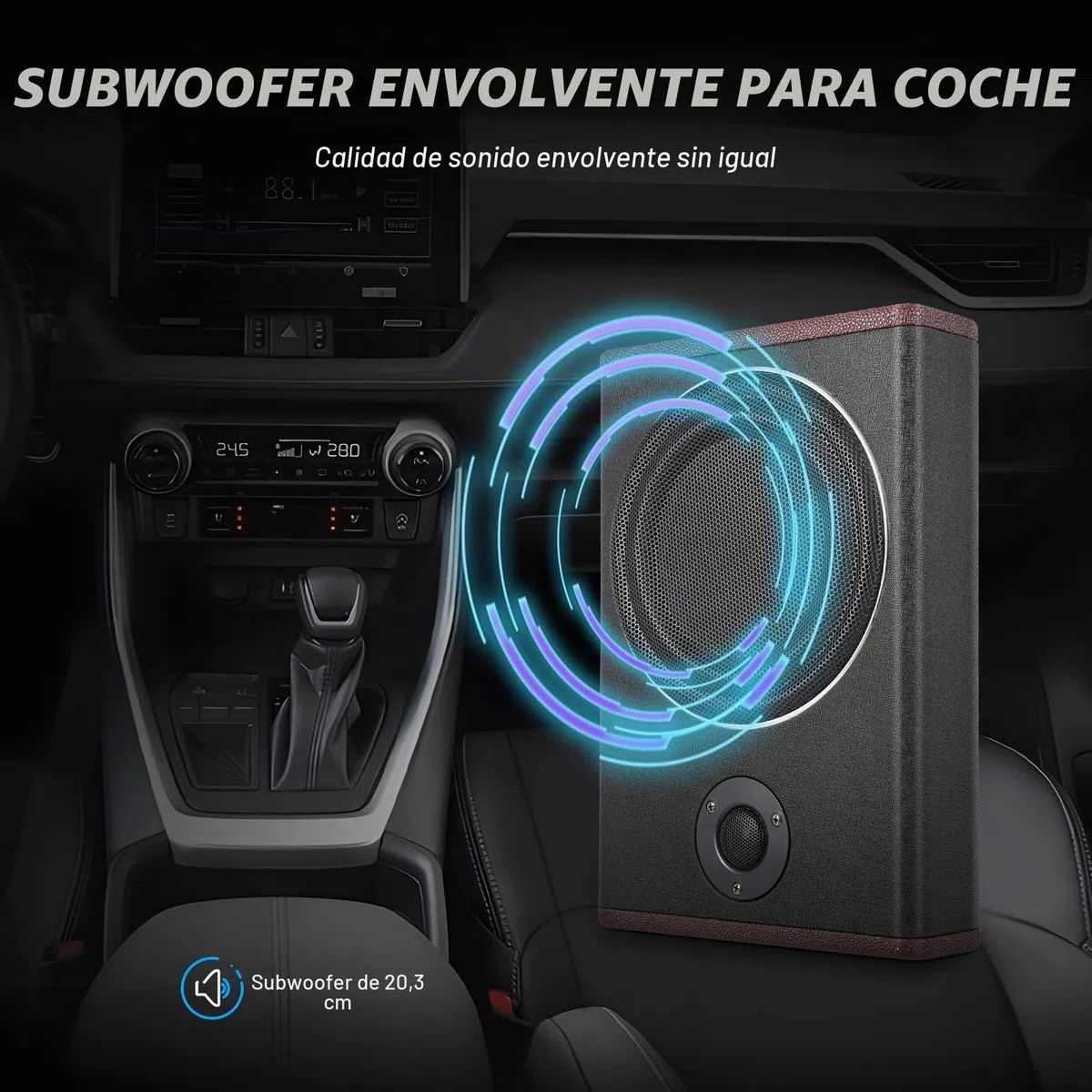 MINRS Subwoofer activo bajo el asiento del coche, subwoofer bajo ultracompacto de 8 pulgadas, subwoofer activo para coche, 600 W de potencia máxima, potencia nominal de entrada de 200 W, incluye juego