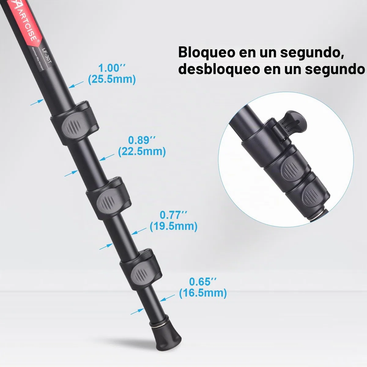 ARTCISE Monopod para cámara, 156 cm, aleación de aluminio, monopié compacto con altura de 4 secciones, soporte de viaje ligero para cámara DSLR, capacidad de carga 15 kg