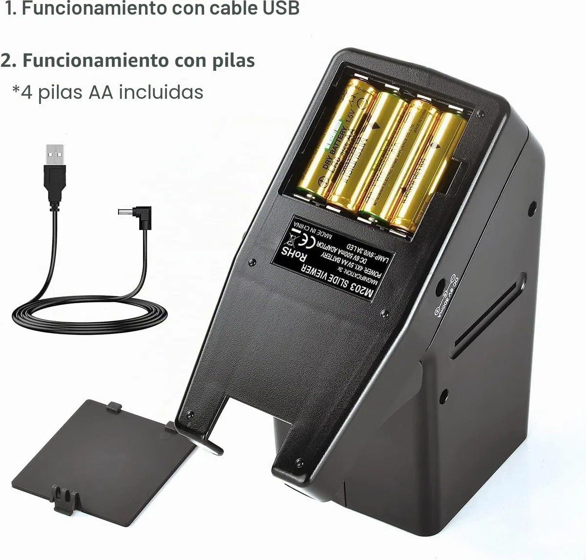 DigitConvert Visor deslizante 35 mm, 3X, USB/batería, para diapositivas 35 mm y negativos, 4 pilas AA incluidas