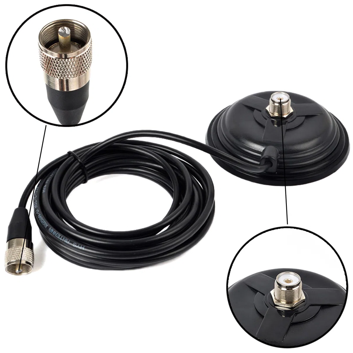 Base Montaje Magnética para Antena SO239 CB/VHF/UHF, con Cable Coaxial RG58 PL259 de 5 Metros/16,4 Pies, para Automóvil/Camión, Uso al Aire Libre y Marino