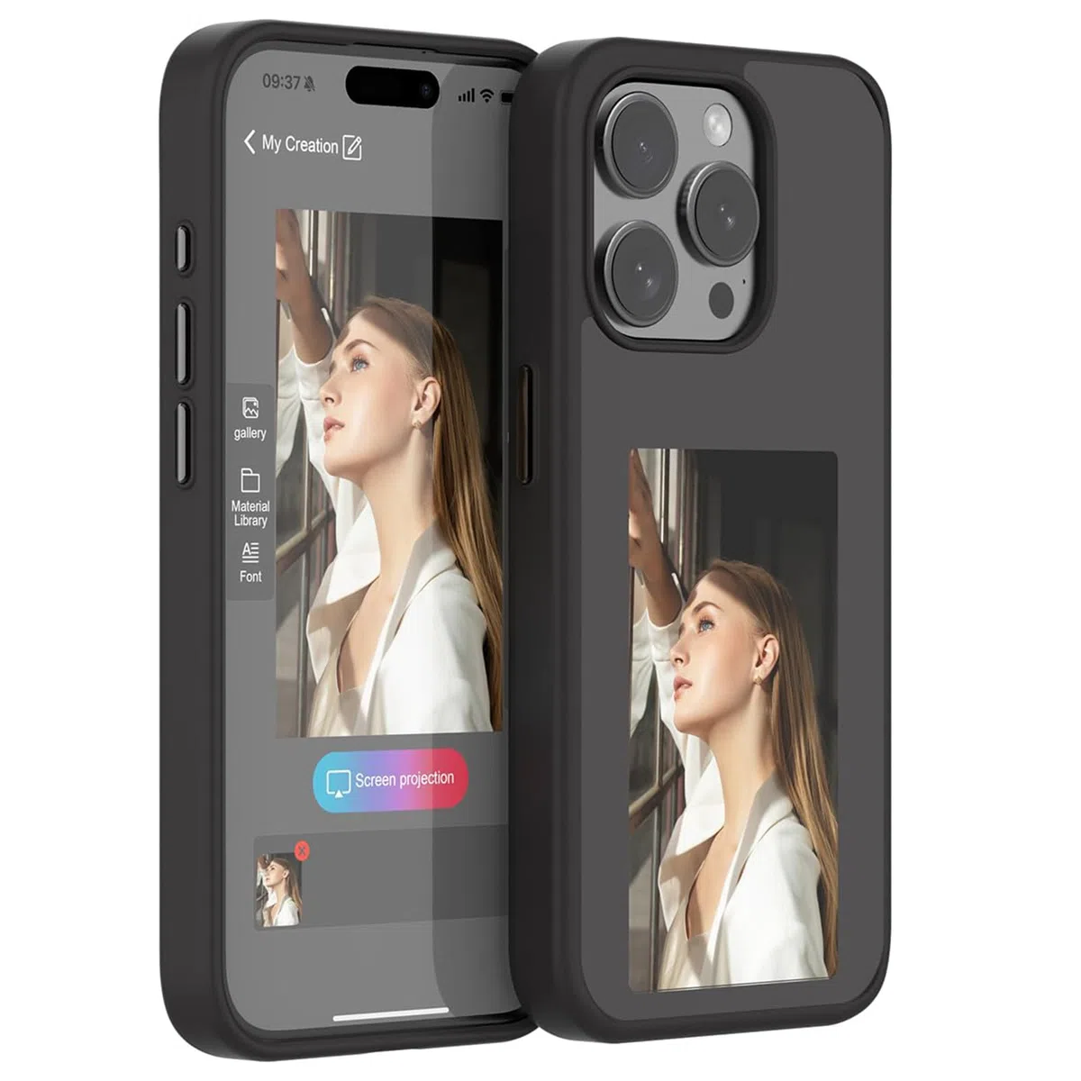 Smart Ink Phone Case for iPhone 13/14/15/16 Pro MAX Plus, NFC Memory Case for iPhone with Photo Screen, Smart NFC Ink Screen Phone Case (Black,14 Plus)