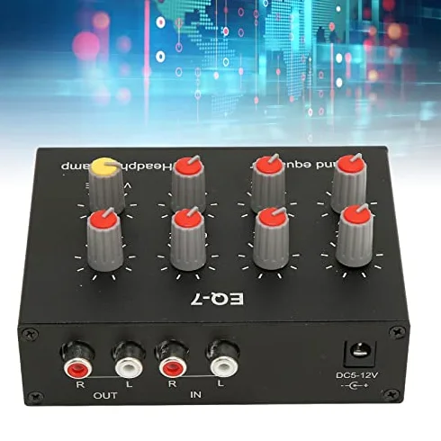 Ecualizador de Sonido de 7 Bandas, Entrada de Salida Ajuste de Graves Altos de 12 DB, Ecualizador Digital de Dos Canales, Interfaz de 3,5 Mm, para Grabación, Transmisión, Podcasting