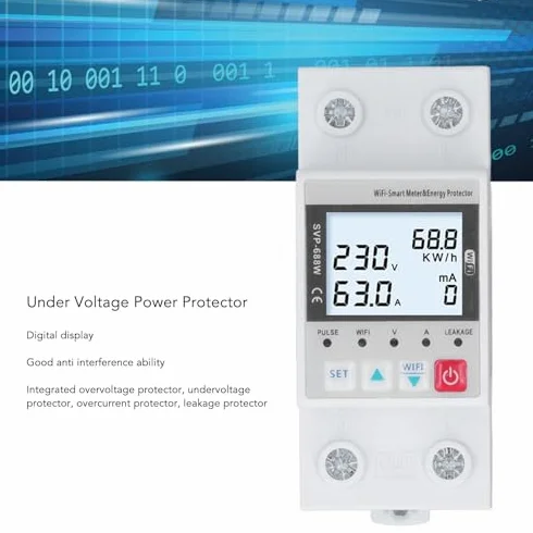 Protector de Sobretensión y Subtensión WiFi, 230V 50Hz 60Hz, Control Remoto, 63A, Voltaje Ajustable, Estabilizador
