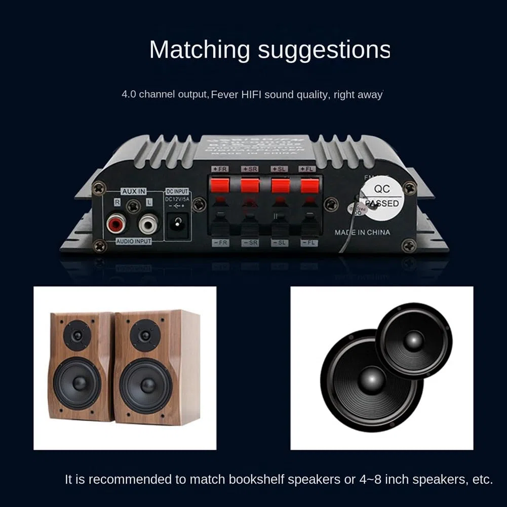 Amplificador de Audio Bluetooth para Coche de Alta Potencia de 4 Canales y 60 W Mini Receptor de Audio EstéReo de Alta Fidelidad para la ModificacióN de Audio del Coche