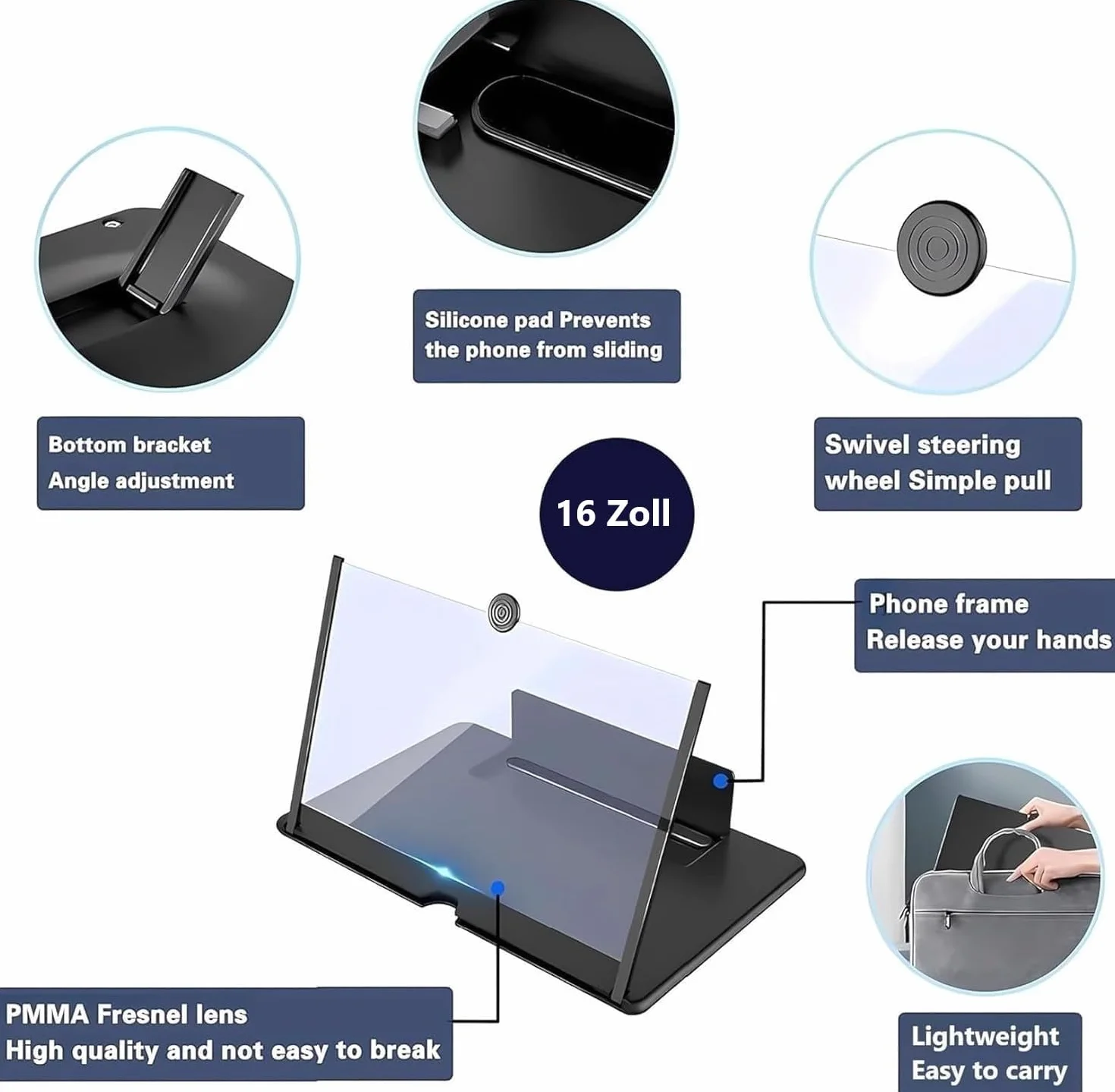 Amplificador Pantalla movil 16 Pulgadas, Lupa para teléfono Inteligente 3D HD, Anti-Azul, Plegable, Adecuado para con Todos los Smartphones