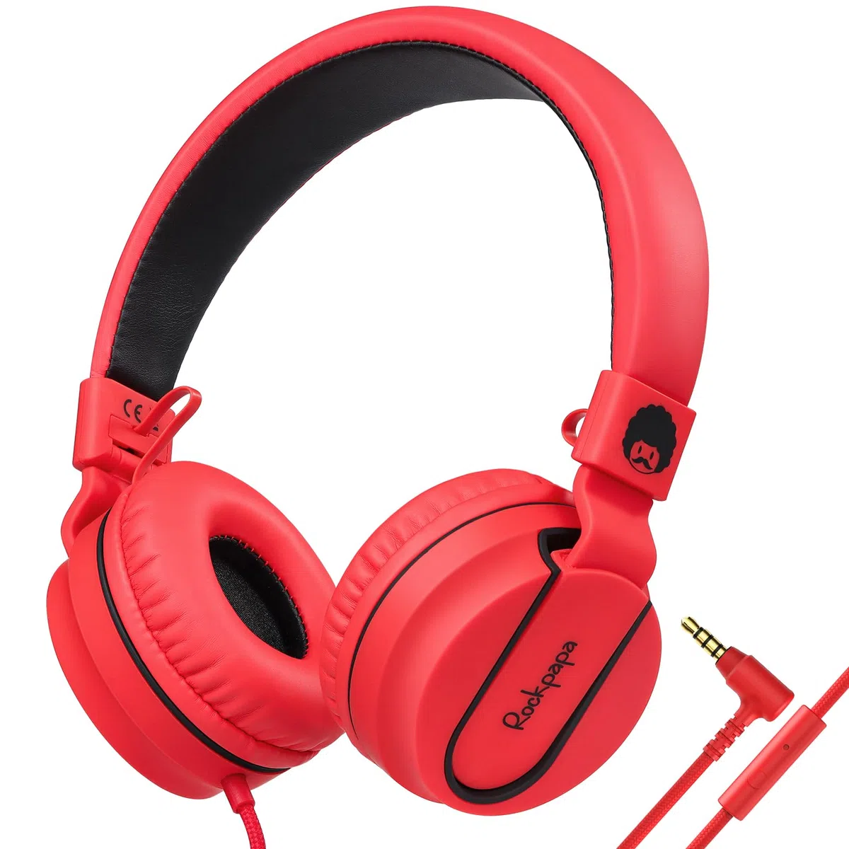 RockPapa Auriculares On-Ear, Auriculares con Cable y Microfono, Ligeros, Cómodos y Plegables Audifonos para Niños Estudiantes Adolescentes, para PC/Mac/portátil/teléfono/DVD-Negro Rojo
