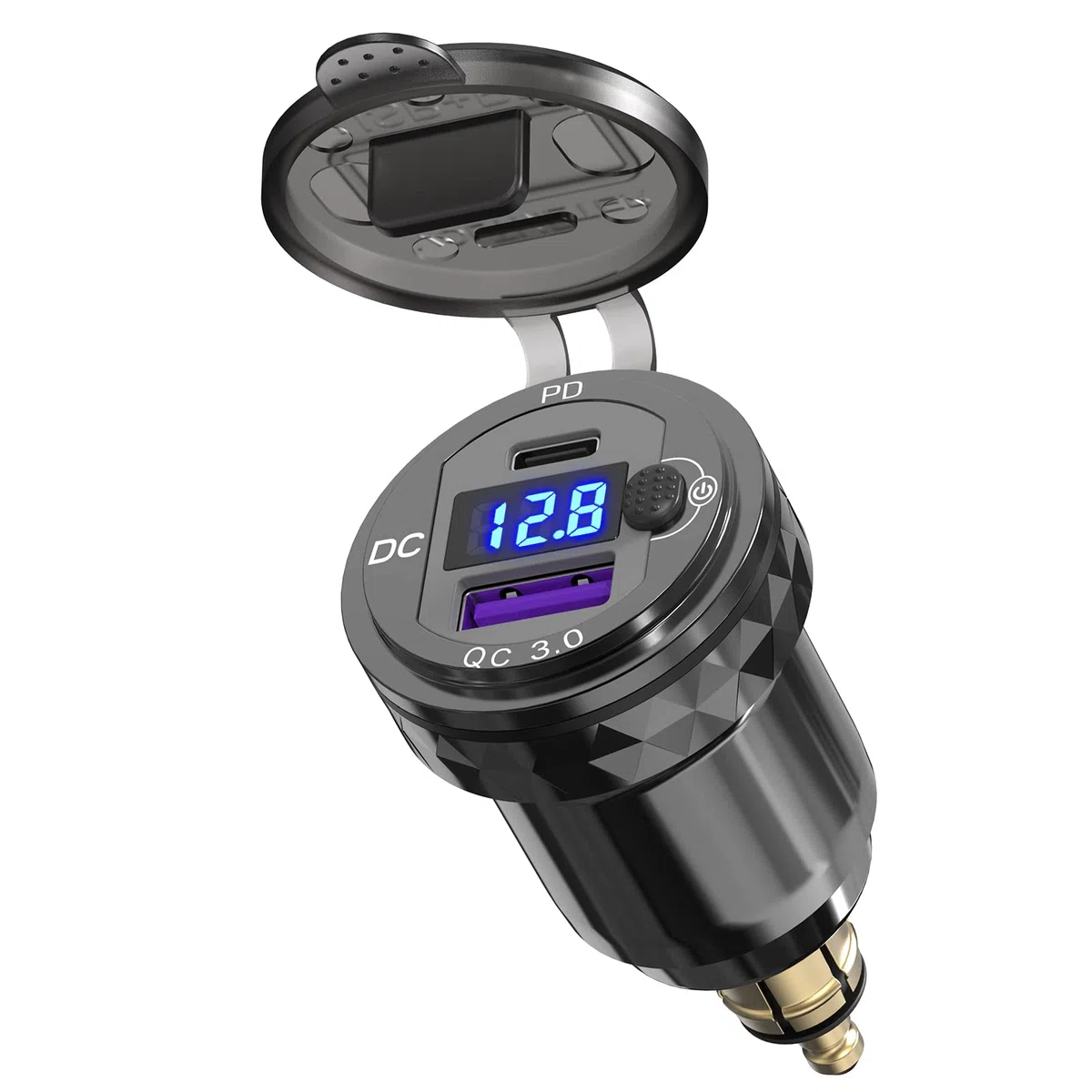 Qidoe Adaptador de Cargador USB Moto DIN: Enchufe USB Hella de Aluminio PD y QC3.0 con Pantalla LED Voltaje e Interruptor para 12V-24V Motocicletas Ducati, Triumph, BMW y Otras Motos Estilo Europeo
