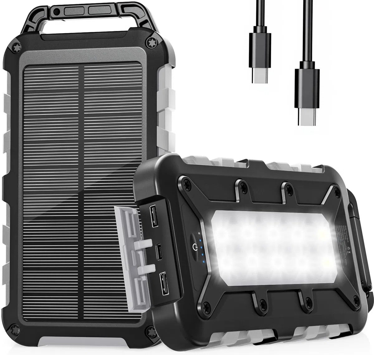 Cargador Solar 10000mAh, Power Bank Solar Batería Externa Portátil PD22.5W USB C Carga Rápida Impermeable 3 Salidas y 2 Entradas con Linterna LED para Moviles Tabletas Etc.