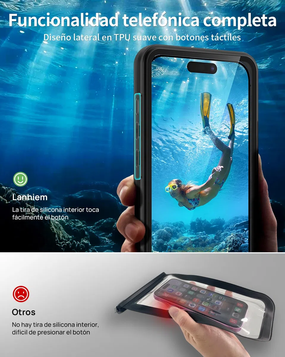 Lanhiem Funda IPX8 15M Impermeable Móvil para iPhone 17/16/16 Pro/15/15 Pro/14/14 Pro/13/13 Pro,Sumergible Carcasa de Fotografía Buceo Profesional, Bolsa Acuatica Movil para iPhone 13-17(6.1-6.3'')