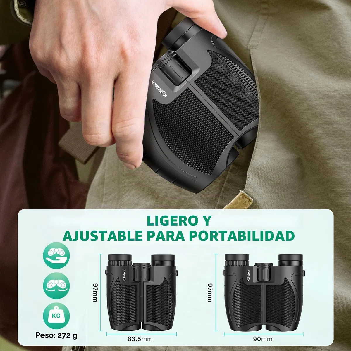Kylietech Prismaticos Compactos 12 x 25, Prismáticos Ligeros para Adultos y Niños, óptica FMC Multi-Coated y Prismas BAK-4, Ideales para Deportes al Aire Libre, Viajes y Caza, Conciertos