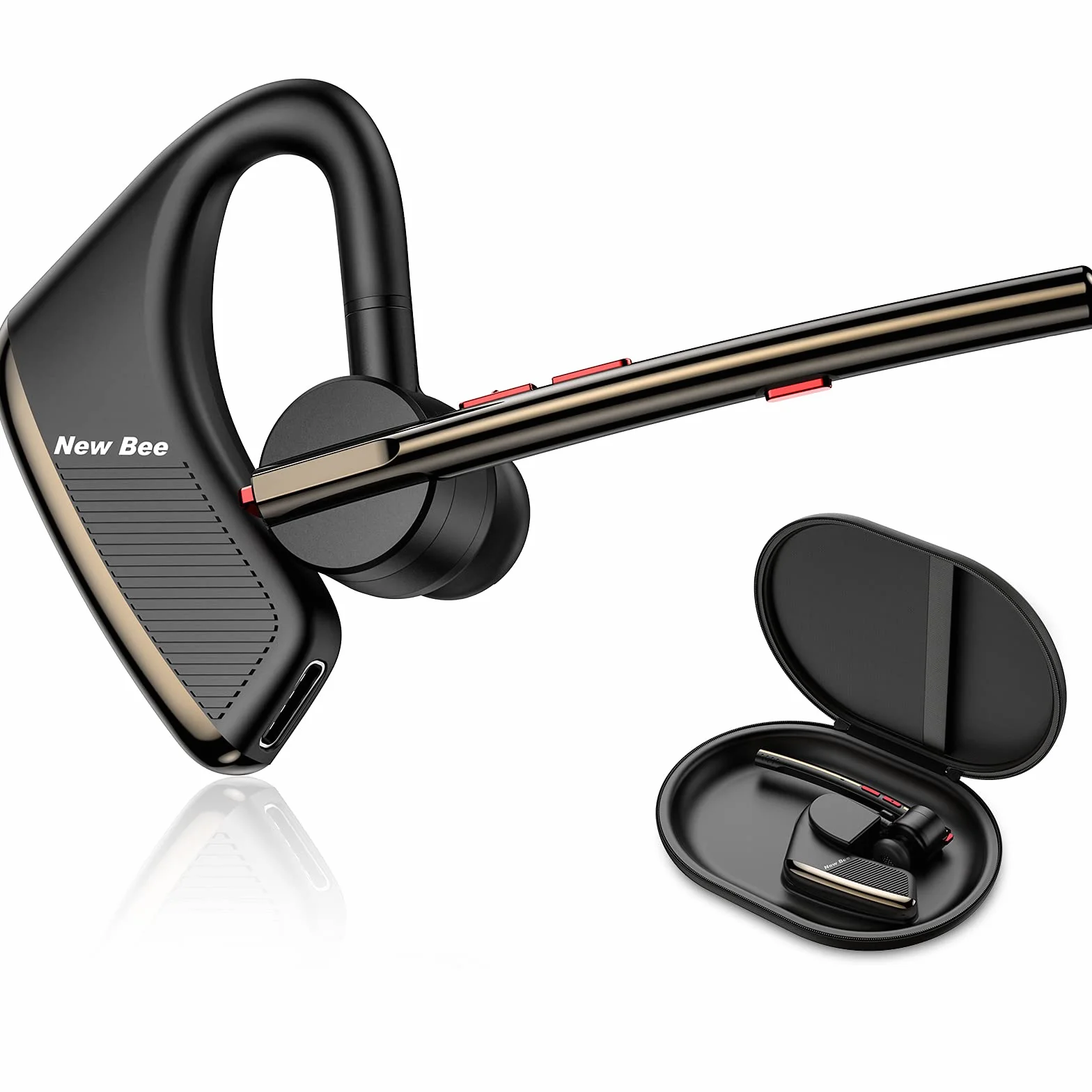 New Bee Manos Libres Bluetooth Auricular Inalámbrico Pinganillo Bluetooth Movil V5.2 Peso Ligero 16g con 24 Horas de Conversación para iPhone, Samsung, Huawei, Xiaomi, HTC, LG, Sony, PC