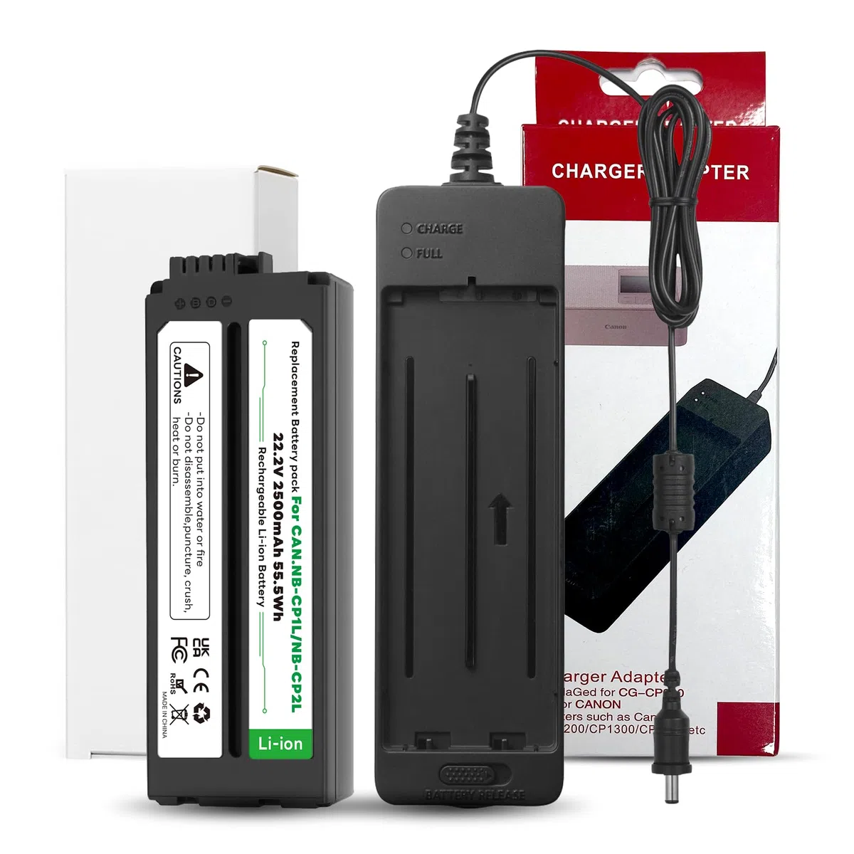 NB-CP2L NB CP2L - Batería y cargador para impresora fotográfica Canon NB-CP1L SELPHY CP800 CP900 CP910 CP1500 CP2000 CP3000 (2500 mAh)