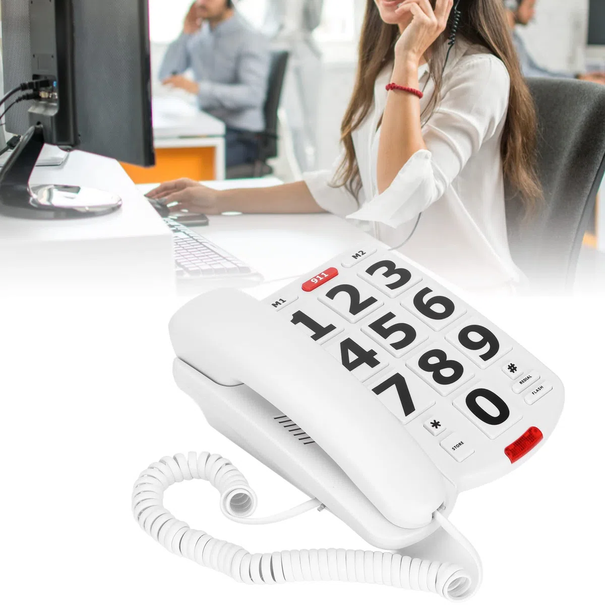Focket Teléfono de botón Grande para Personas Mayores, Teléfono de botón Grande con Cable para Personas Mayores, Teléfono de botón Grande con Cable para Personas con discapacidad auditiva