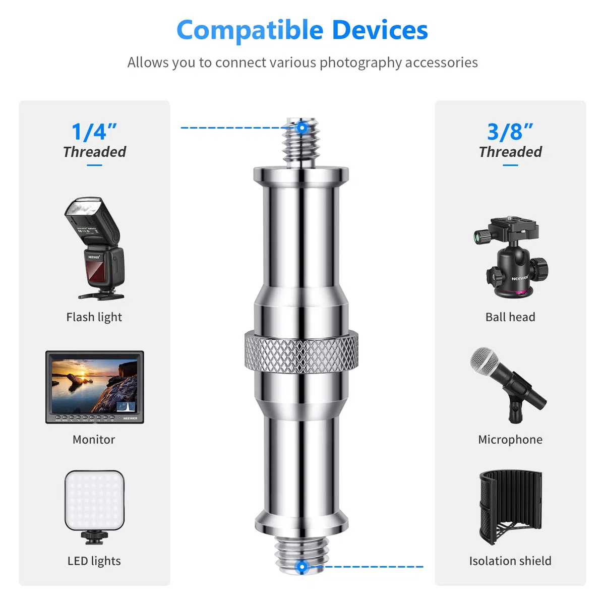NEEWER ST23 - Adaptador de Rosca de Metal estándar de 1/4 a 3/8 Pulgadas (3 Unidades)