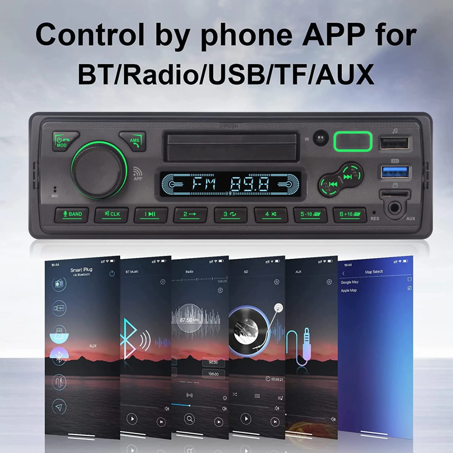 Radio Coche LXKLSZ Autoradio Bluetooth 1 DIN con App Control Reproductor MP3 Soporte USB/TF/AUX/Carga Rápida/Llamadas Manos Libres/Radio FM/con Soporte para Teléfono
