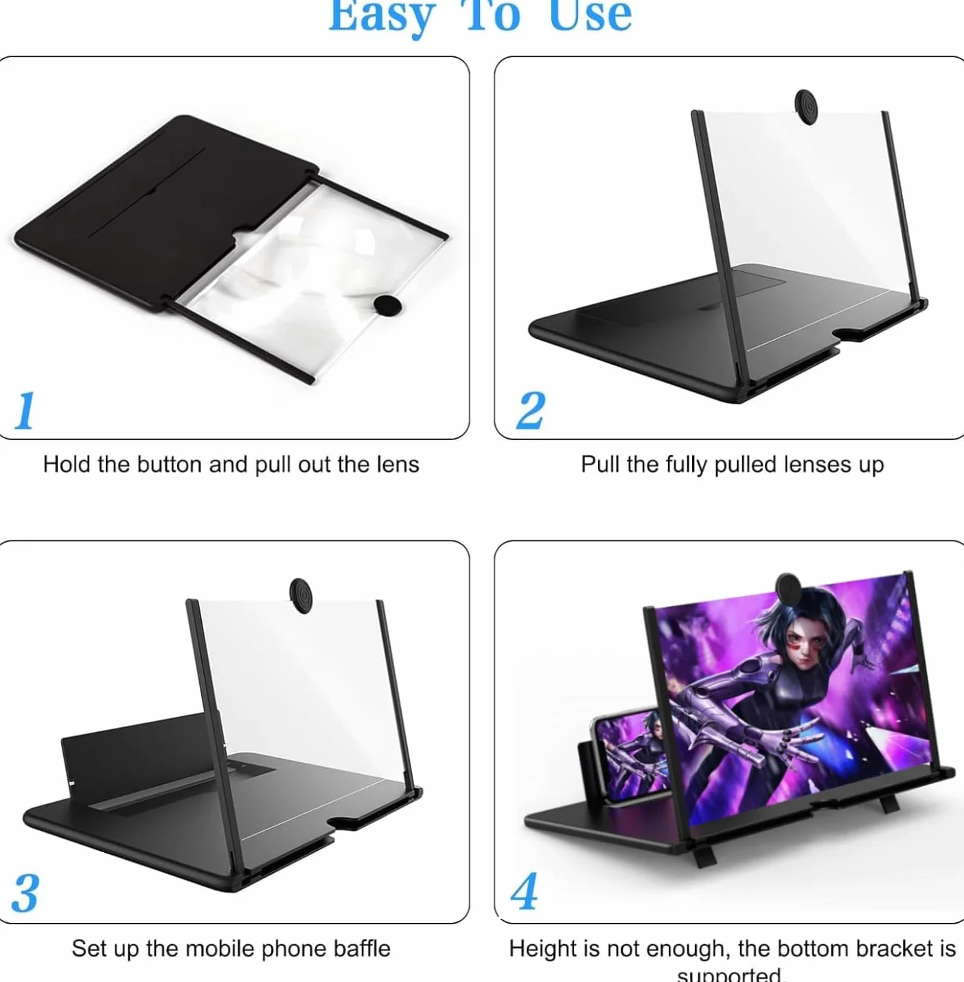 Lupa de Pantalla de teléfono 16 Pulgadas, Amplificador Pantalla movil 3D, HD Lupa para movil Plegable para Ver películas y Video para Todos Smartphone（Negro