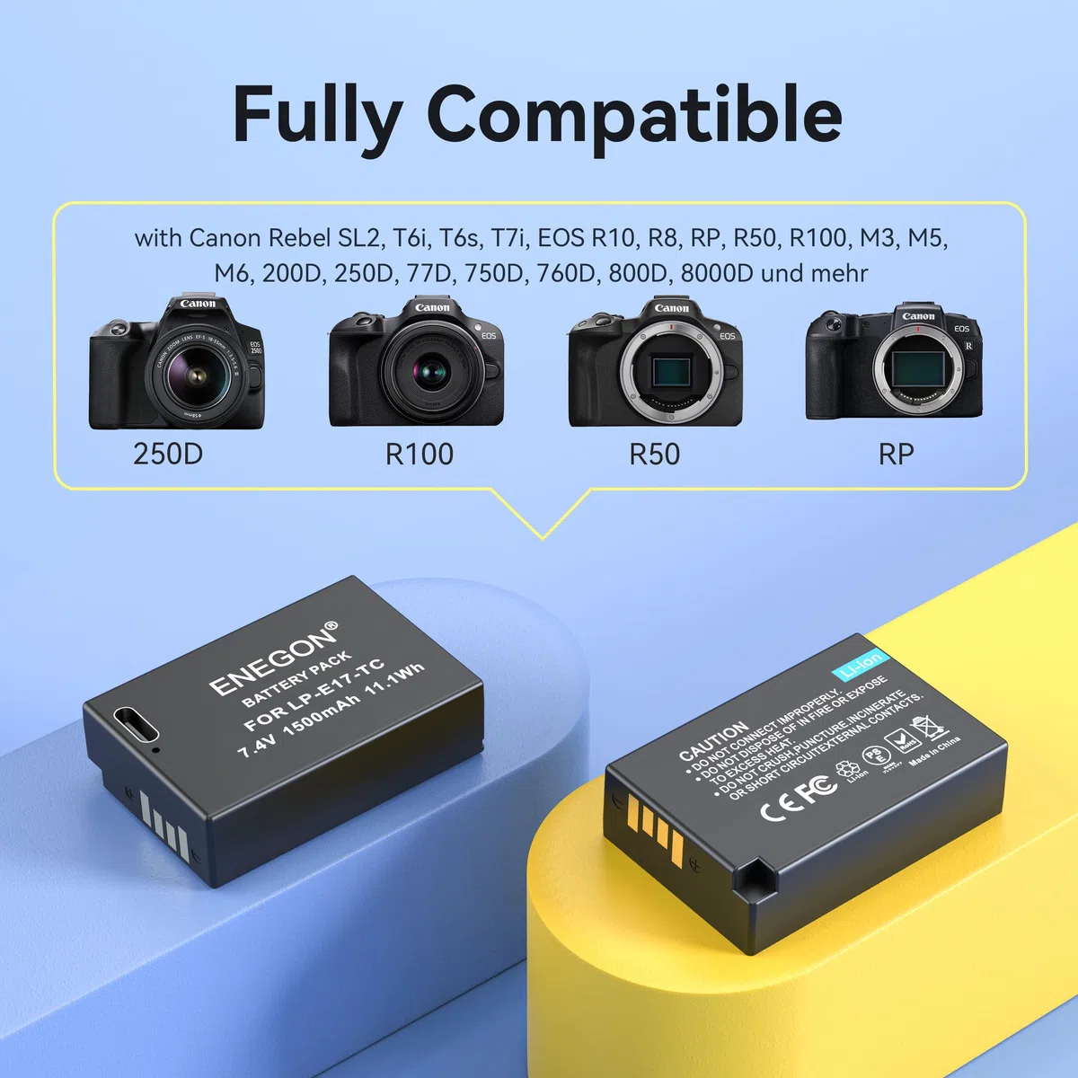 ENEGON LP-E17 Tipo C Puerto de Carga Batería para Carga para Canon EOS R10, R8, RP, R50, R100, 200D, 250D,77D, 750D, 760D, 8000D, M3, M5, M6, Rebel SL2, T6i, T6s, T7i