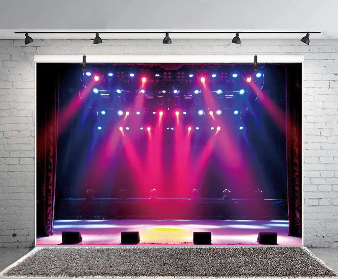2,2x1.5m Concierto en el Escenario Fondo Purpurina Escenario Colorido Fondo de Fotografía Spotlight Concierto de música en Vivo Mostrar telón de Fondo Decoración para Fiestas Infantiles