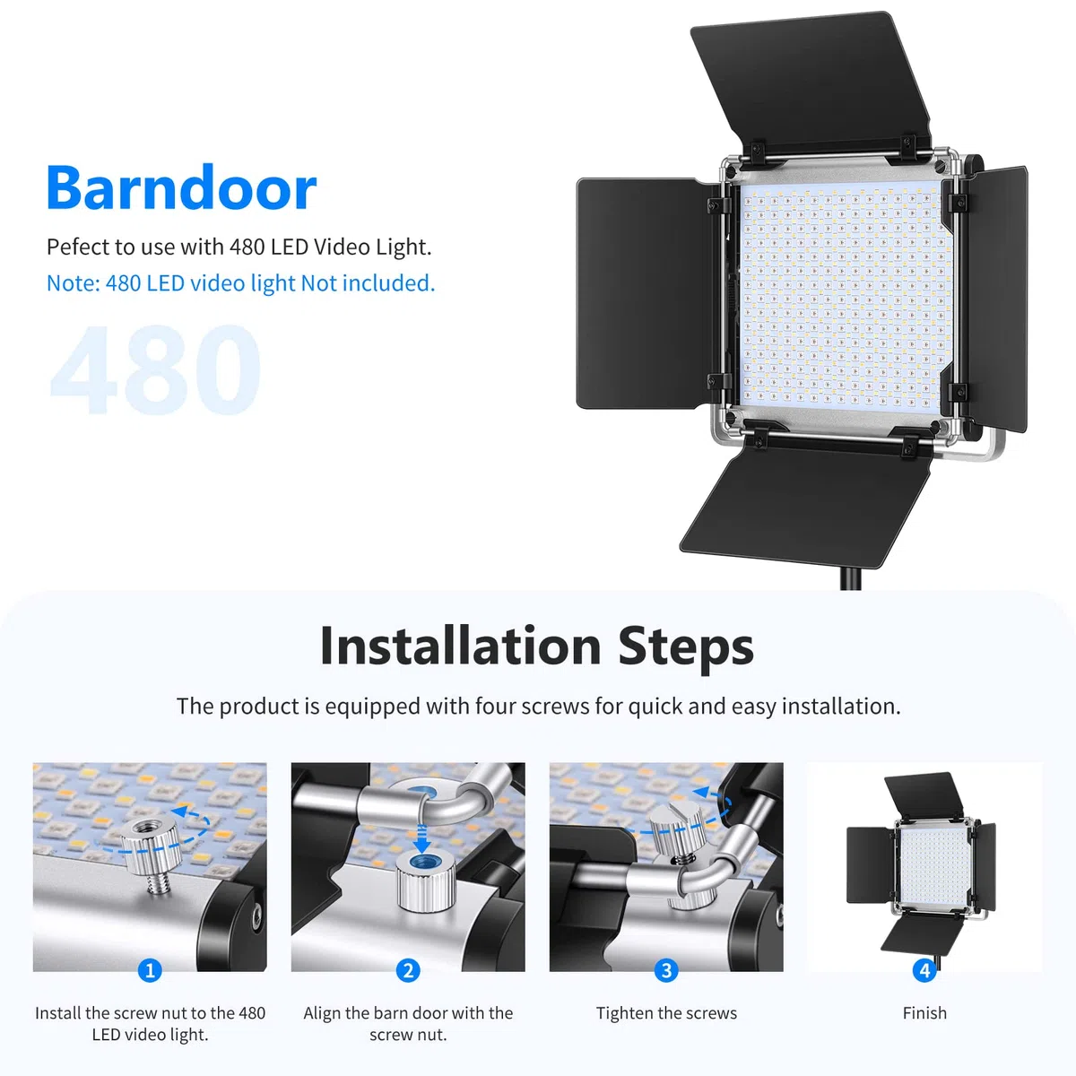 Neewer Profesional LED Video Luz Puerta de Granero para Neewer LED Luz Panel, Construcción de Metal Sólido (Solo Puerta de Granero Incluido) (480 LED)