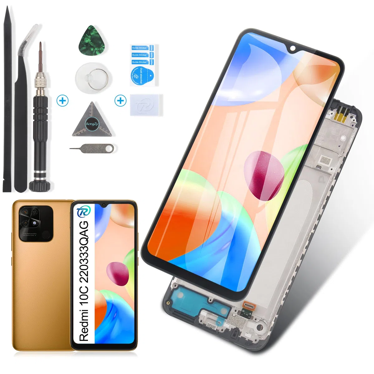 RongZy para Xiaomi Redmi 10C 220333QAG 220333QBI 220333QNY 220333QL LCD+Pantalla Táctil Digitalizador Asamblea Reemplazo +Reparación Herramientas(Negro con Marco)