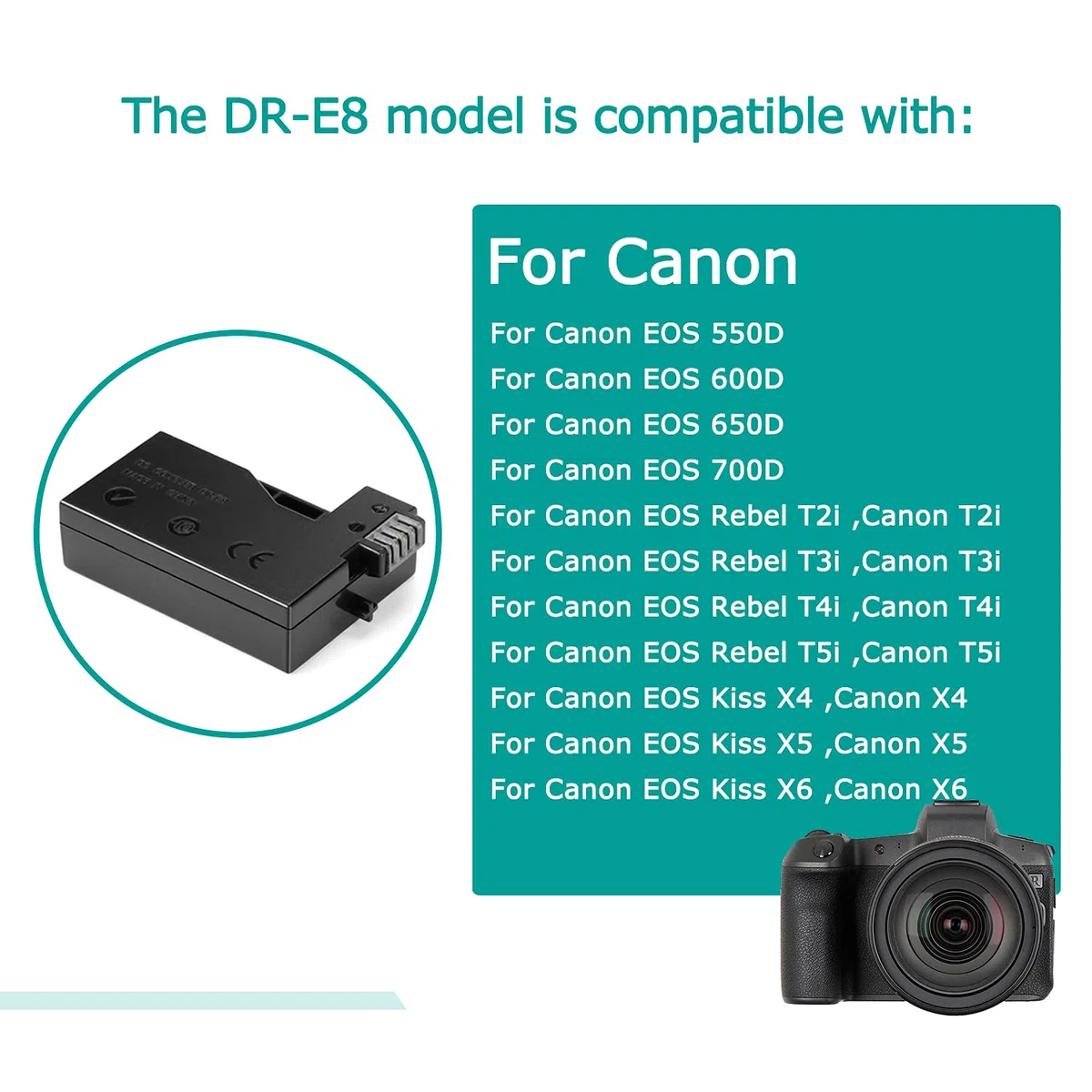 USB Línea De Conducción DC 8.4V ACK-E8 + DR-E8 LP-E8 LP E8 Batería Virtual + 5V3A USB Adaptador para Canon EOS 550D 600D 650D 700D T4i X6i