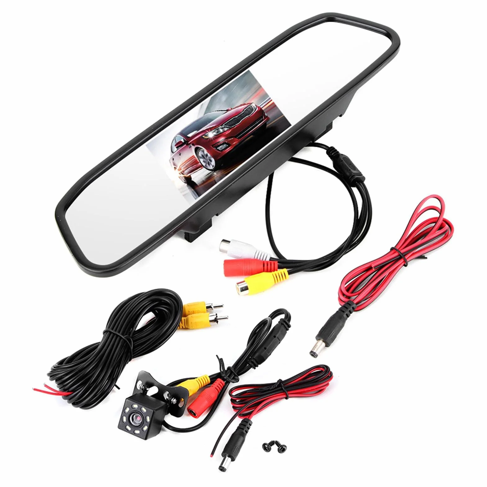 Monitor de Espejo retrovisor HD para automóvil, 4.3in Monitor de Espejo retrovisor HD para automóvil 8LED Cámara de Marcha atrás de visión Nocturna a Prueba de Agua Monitor de automóvil