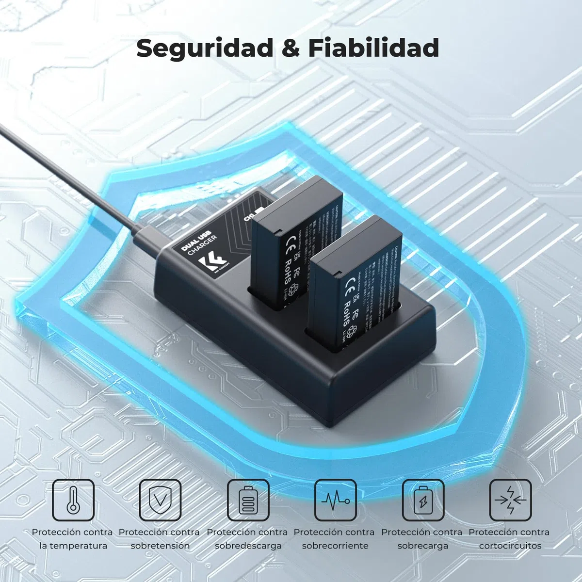 K&F CONCEPT LP-E17 2 Pack Batería de Repuesto con Cargador Dual USB, 1250mAh Compatible con Cámara Canon EOS RP Rebel T8i SL2 SL3 T6i T6s T7i EOS M3 M5 M6 Mark II 200D 77D 750D 760D 800D