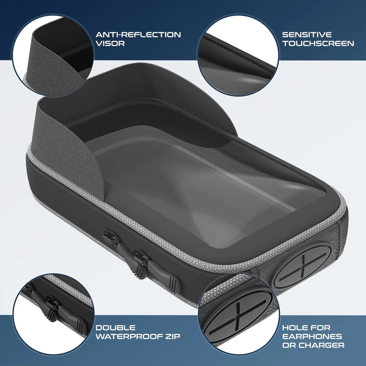 Soporte movil Moto retrovisor Scooter Funda Impermeable con Cubierta Antideslumbrante Compatible con Teléfonos de hasta 7.5" valido para Espejo retrovisor de Moto y Scooter