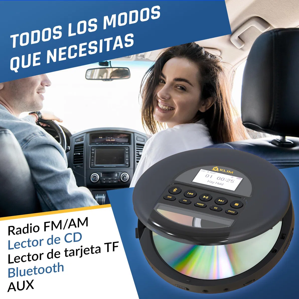 KLIM Nomad - Reproductor CD portatil con batería Interna de Larga duración - Nuevo - Auriculares KLIM Fusion - CD Player Mini Compacto - Radio FM Compatible con CD-R, CD-RW MP3 - Oro