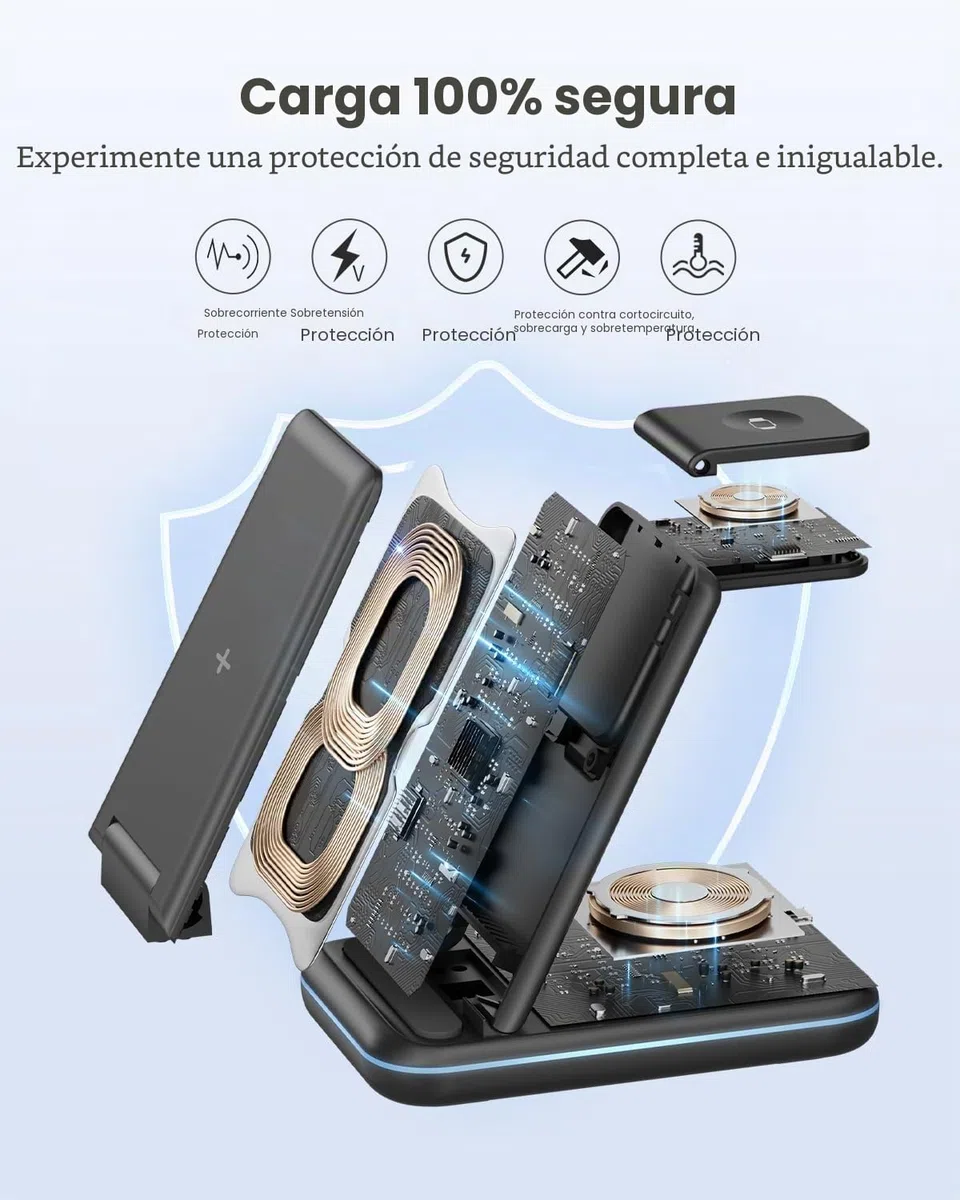 JoyGeek Cargador Inalámbrica, Plegable 3 en 1 Base Cargador para i Phone 17/16/15/14/13/12/Plus/Pro MAX, Estación de Carga para AppleWatch Ultra-2, Rapida Wireless Charger para AirPods 4/Pro/3/2-Negro
