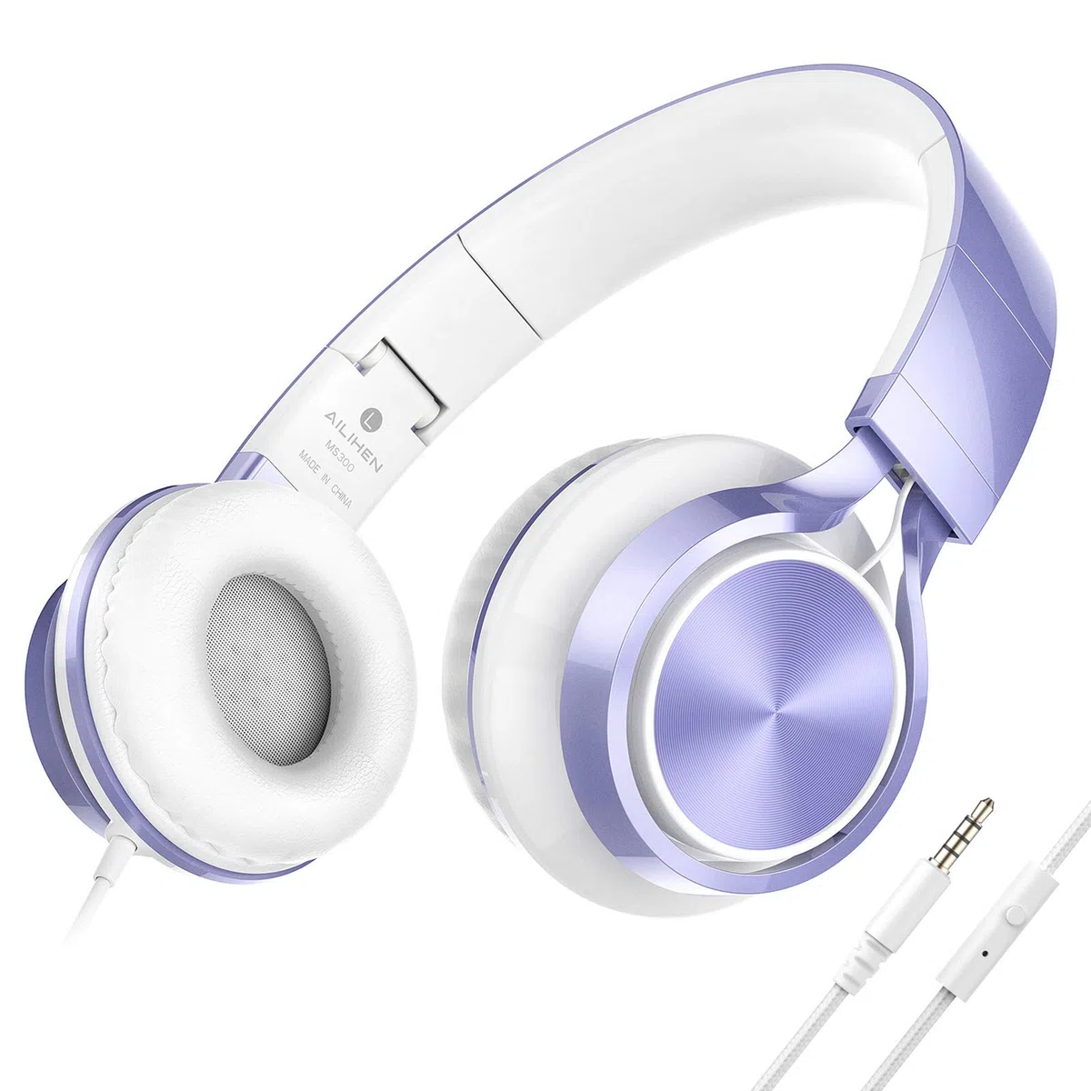 AILIHEN MS300 Auriculares con Cable con Micrófono para Chromebook, Teléfono Inteligente, Auriculares Ligeros Plegables de 3,5 mm para la Escuela, Adolescentes, Niñas, Niños(Violeta Claro)