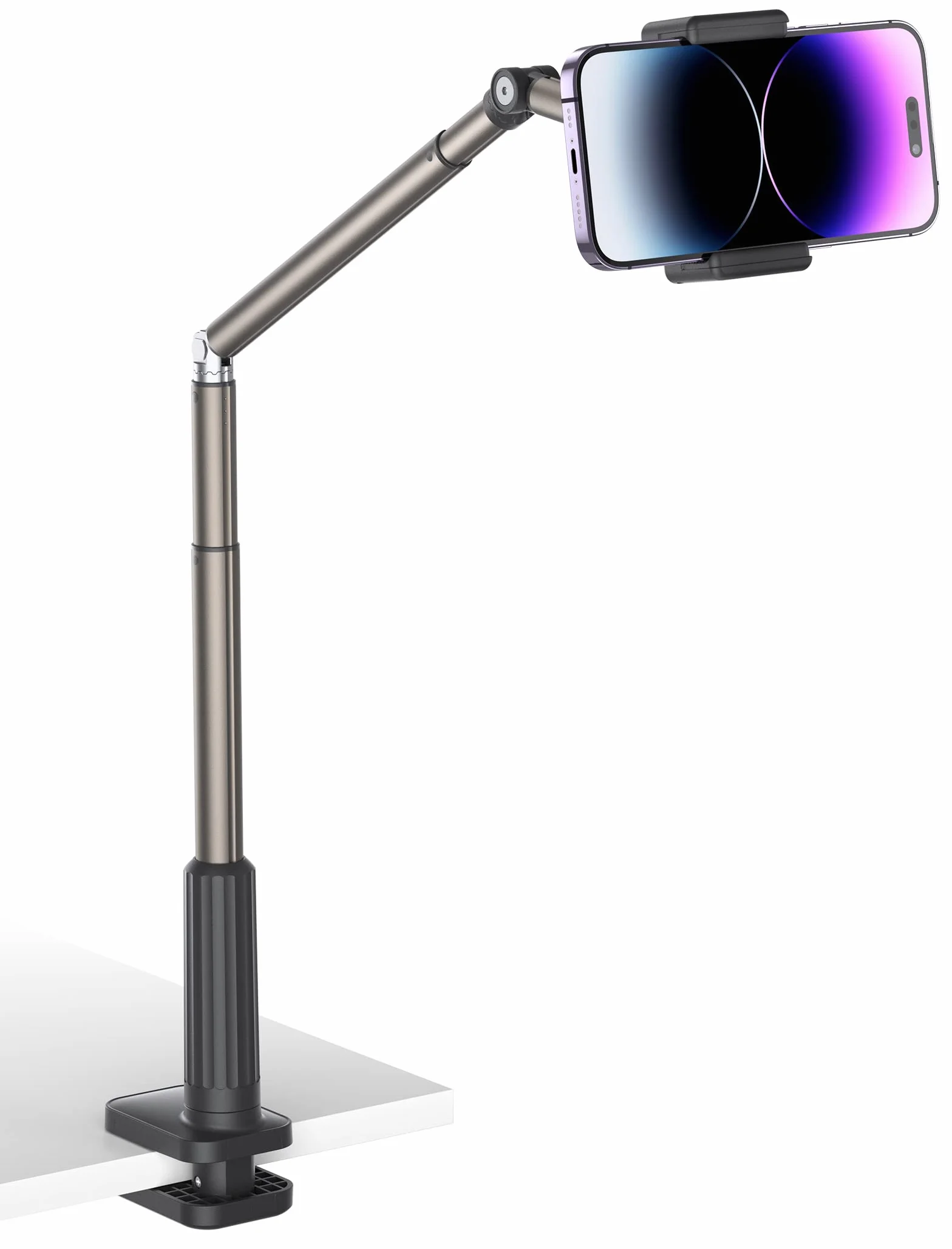 JSAUX Soporte para teléfono para Cama y Escritorio, Clip Universal Ajustable para teléfono para Marco de Cama de Escritorio Compatible con iPhone 14 Pro MAX Plus Mini iPhone 13 12 11 X Samsung -Negro
