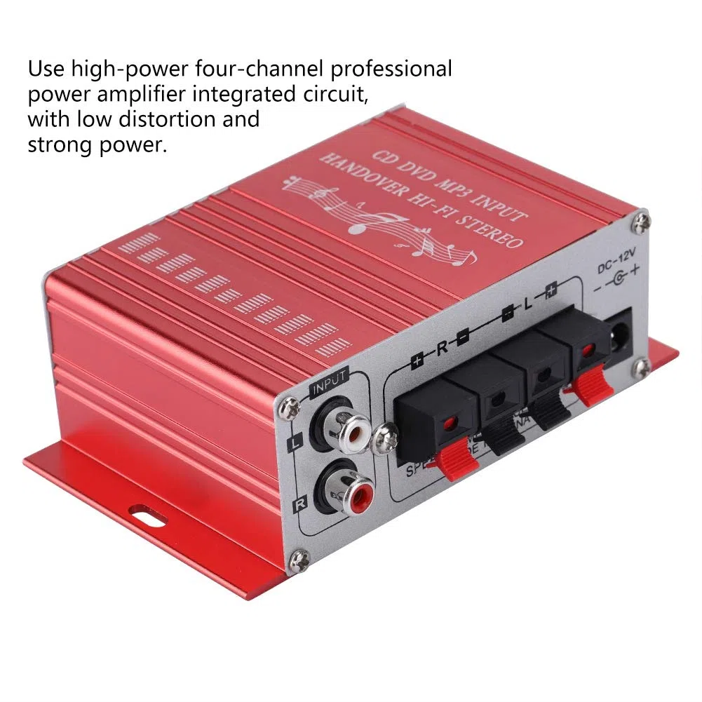 Annadue 4 Canales Mini Amplificador estéreo para automóvil Digital para automóvil, Reproductor de música de Audio en Modo de Sonido, para USB MP3 FM SD DVD(Red)