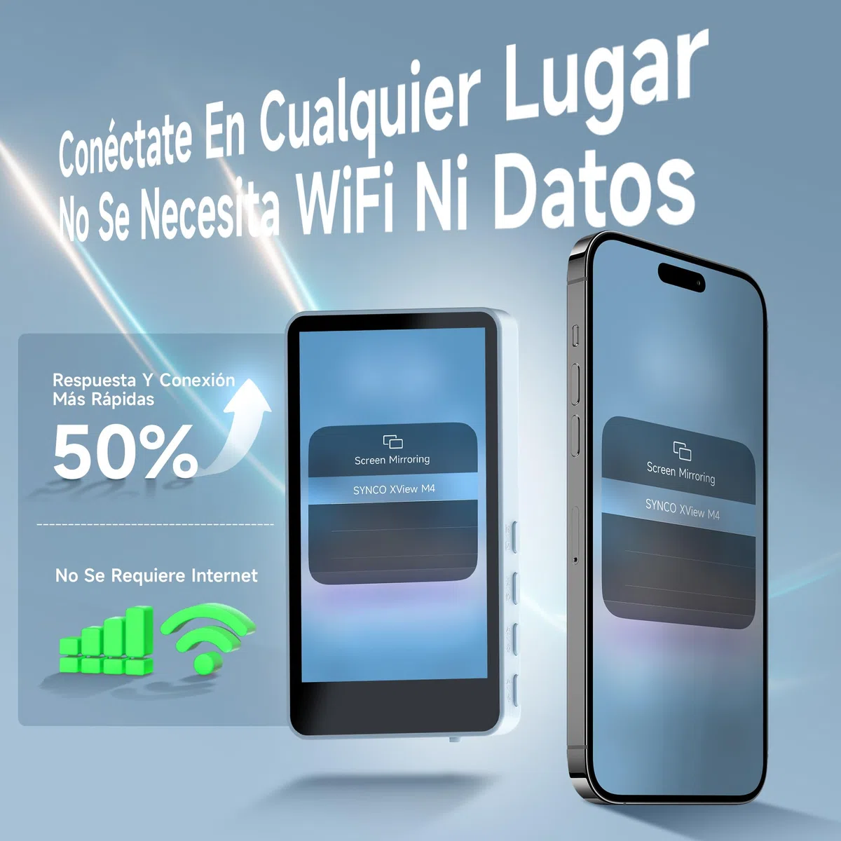 SYNCO XView Monitor para Teléfono iPhone y Android, Pantalla Magnética para Selfie Vlog Inalámbrico 50M Batería 3H, Altavoz Integrado para TikTok Youtube (Azul)