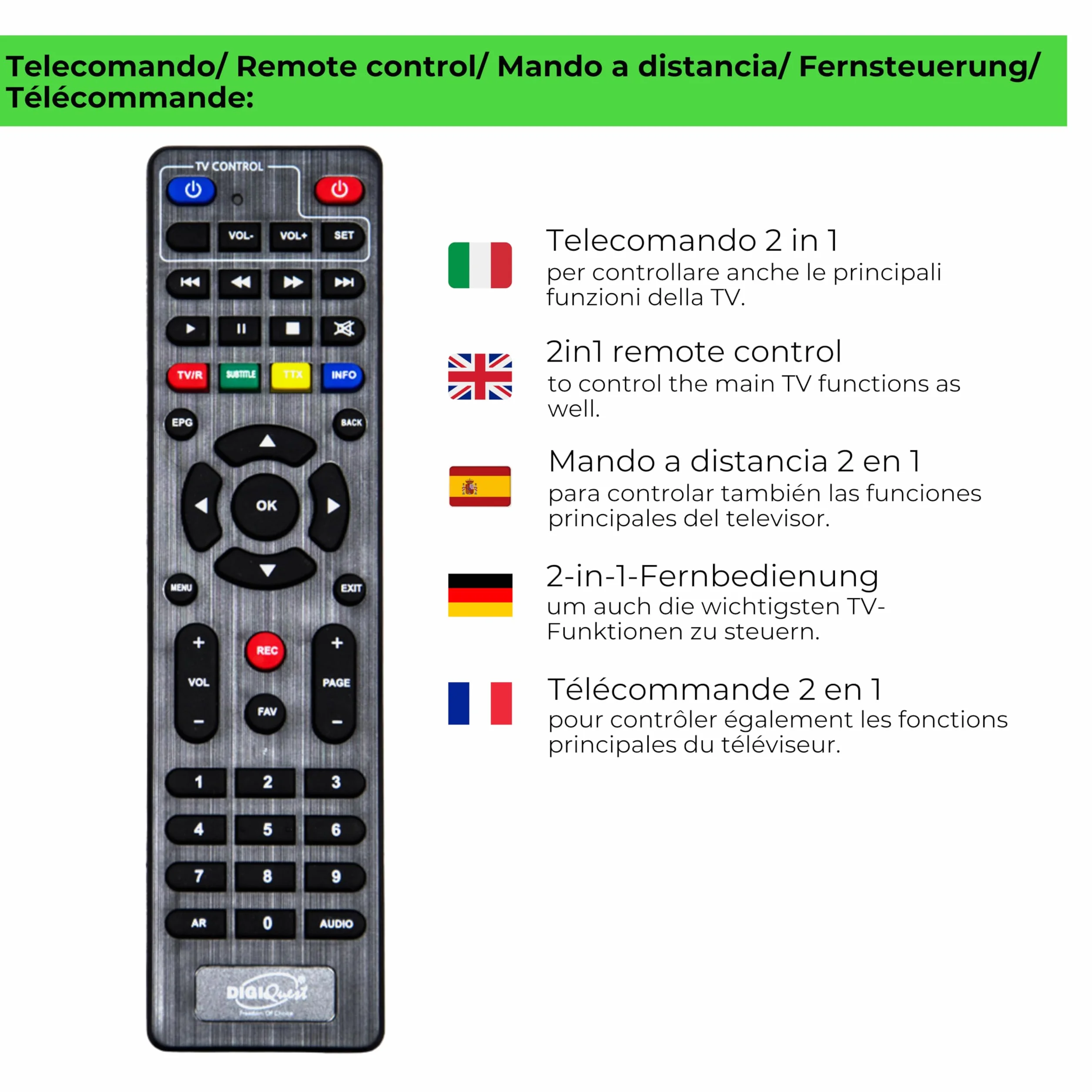Digiquest Twin Tuner Rec - Decodificador Digital terrestre, DVB-T2, Full HD - Edición pequeña - Función grabadora de vídeo, Negro