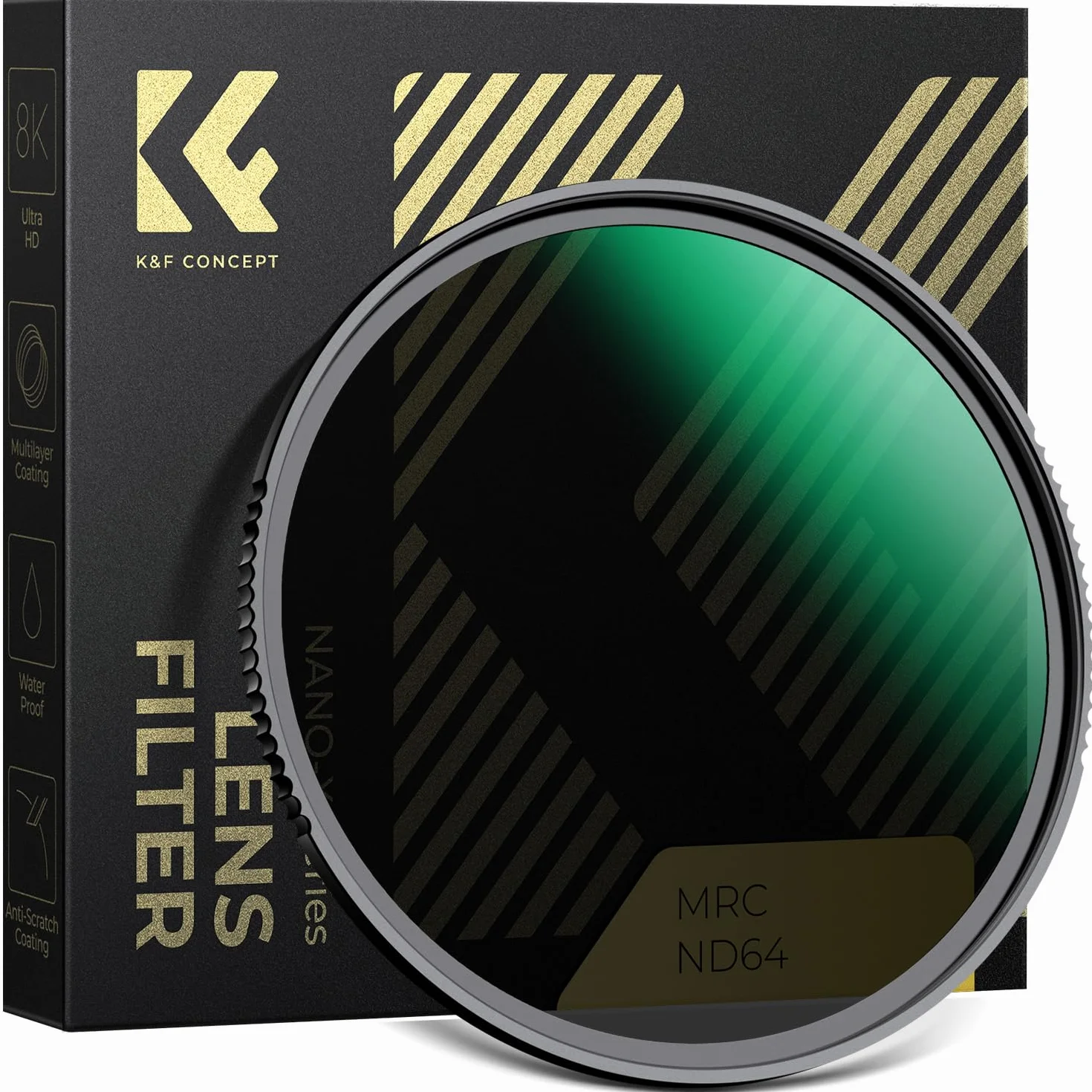 K&F CONCEPT Nano-Xcel Filtro ND64,72mm ND64(6 Pasos) Filtro Densidad Neutral de Vidrio Óptico HD con 28 Capas Revestimiento Nano
