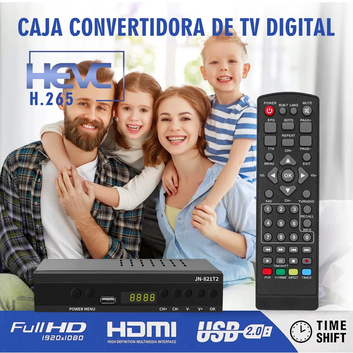2026 Decodificador TDT HD - DVB-T T2 H.265 Full HD PVR, USB, HDMI, SCART,Sintonizador de televisión Digital Terrestre, decodificador terrestre, Receptor Digital de Alta definición Full HD 1080p