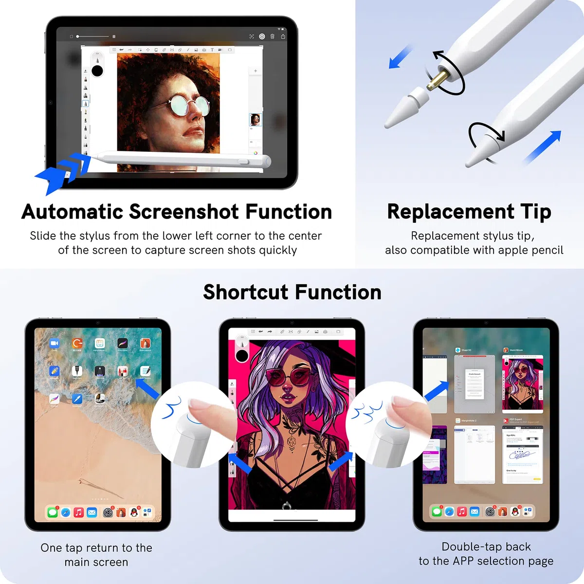 Lápiz para iPad Compatible con iPad 2018-2024, con Rechazo de Palma y Carga Inalámbrica. Compatible con iPad 6ª-10ª, iPad Air 3ª-5ª, iPad Mini 5ª/6ª, iPad Pro 11' 1ª-4ª y 12,9' 3ª-6ª generación