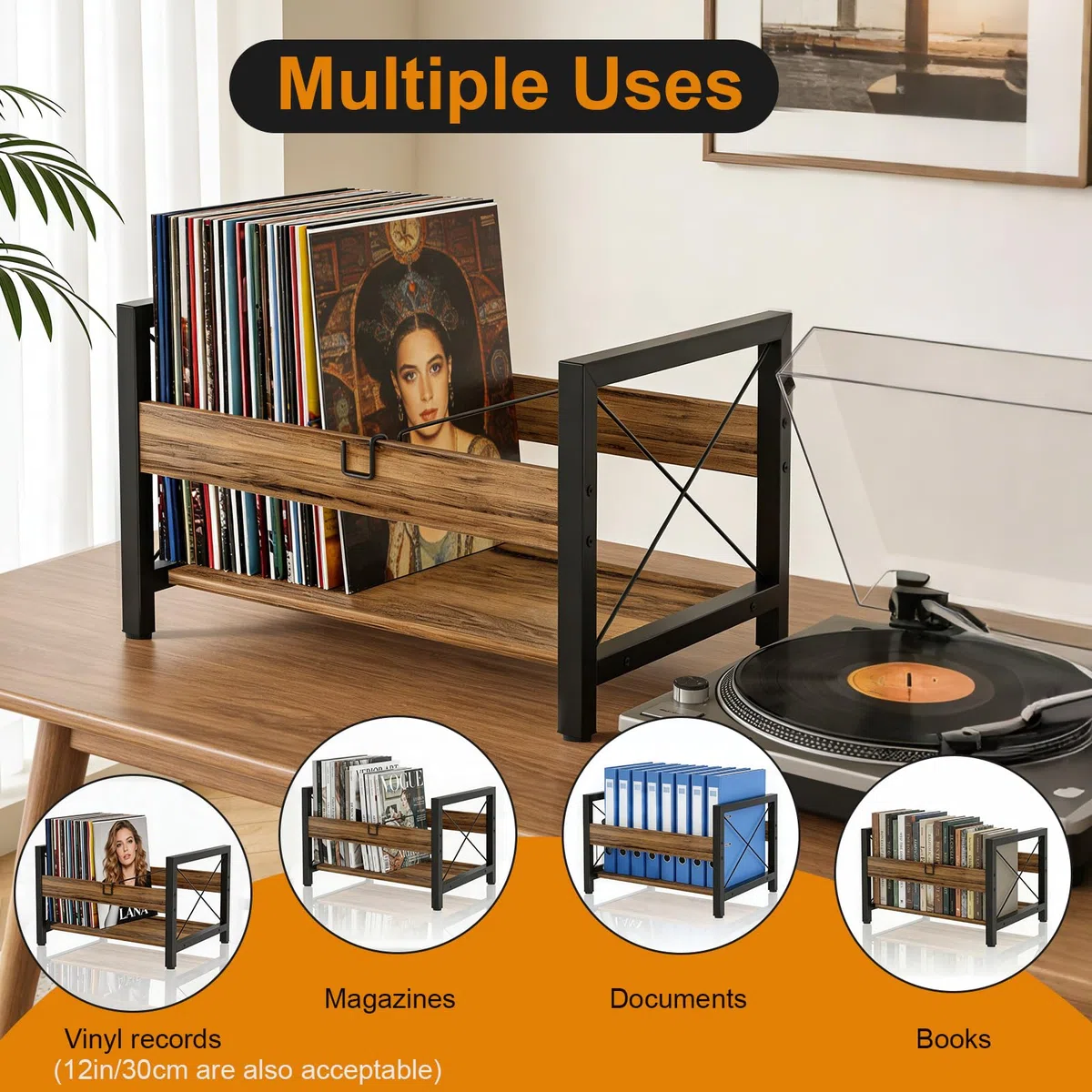 Estantería Para Discos, Soporte Para Discos De Vinilo, 44 ​​x 37 x 26,8 cm, Con Separadores Antideslizantes, Organizador Para CDs, álbumes, Revistas Y Libros